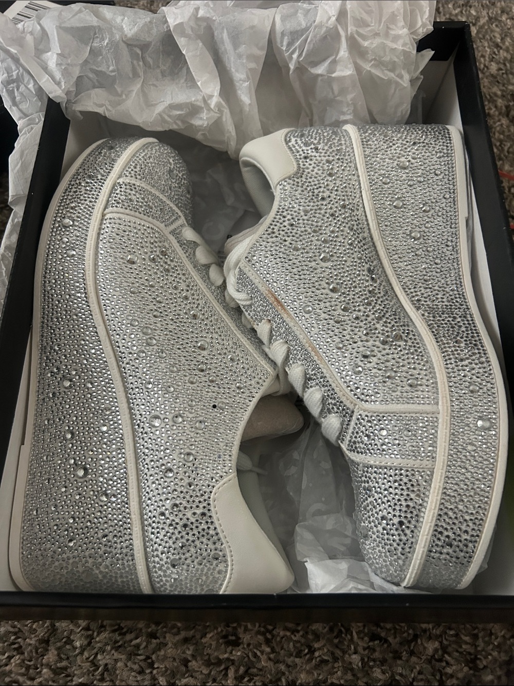 INC Women's Crystal-Embellished Silver Wedge Sneakers 8.5M